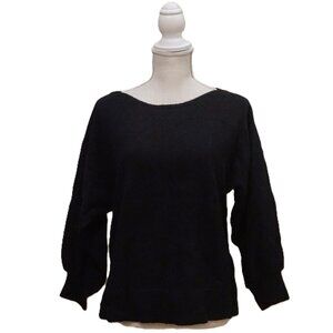 Marled Black Wool Look Sweater Boat Neck Stretch Long Sleeve Women’s Large